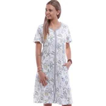 Dámská noční košile Bílý, šedý, hnědý i modrý květovaný župan nebo košilka na kojení celopropínací na zip 1G0634 šedá l