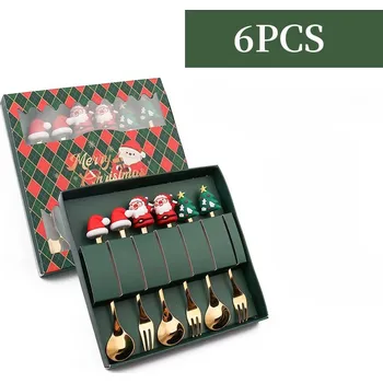 Kosmetická sada Nerezový vánoční příbor pro děti | dárková sada, vánoční dárek - H-6ks zelený