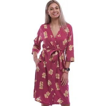 Dámský župan Malinový lehký dámský župan s plyšovími medvědy 1G0647 růžová s