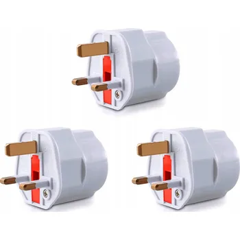 3x CESTOVNÍ ADAPTÉR ZÁSUVKA UK (ANGLIE) DO ČESKÉ ZÁSUVKY S POJISTKOU BÍLÝ