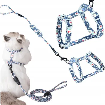 Postroj pro psa NASTAVITELNÉ POSTROJE PRO KOČKY NEBO MALÉHO PSA, TMAVĚ MODRÉ, S VODÍTKEM, VELIKOST M