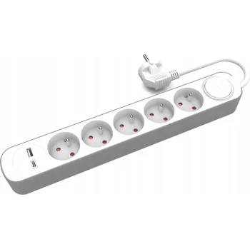 Napájecí kabel Prodlužovací Kabel na lištu Plast-Rol 3 m 5 ks zásuvek šedý