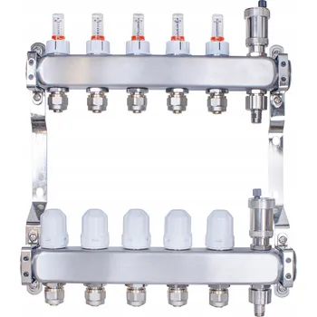 rozdělovač topení Rozdělovač pro podlahové topení z nerezové oceli, 5 okruhů, sekce ocel INOX