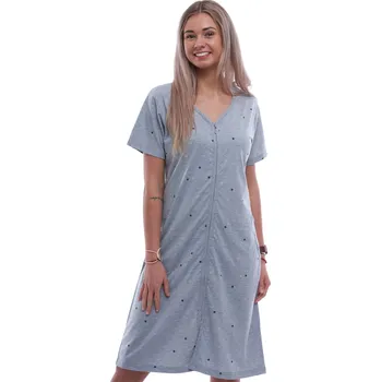 Dámská noční košile Šedý župan nebo košilka kojící na zip vzor hvězdičky 1G0641 šedá l
