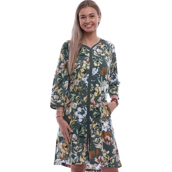 Dámská noční košile Zelený župan nebo košilka na kojení na zip s moderním vzorem pivoněk 1XL-4XL 1G0636 zelená 1xl