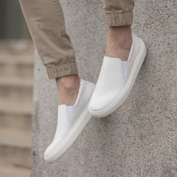 Pánské tenisky Vasky Leny White - Pánské kožené slip-on bílé - jarní / podzimní boty | česká výroba ze Zlína 46 EU