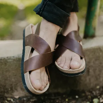 Pánské sandále Vasky Cross Brown - Pánské kožené sandály hnědé | česká výroba ze Zlína 46 EU