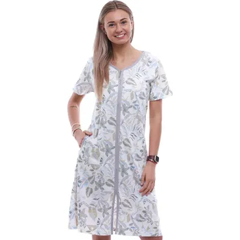 Dámské noční prádlo Bílý, šedý, hnědý i modrý květovaný župan nebo košilka pro ženy či dívky celopropínací na zip 1G0634 šedá xl