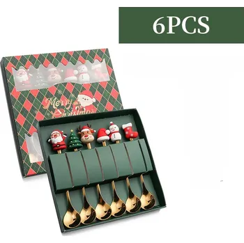 Kosmetická sada Nerezový vánoční příbor pro děti | dárková sada, vánoční dárek - E-6ks zelený