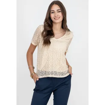 Dámské tričko Vero Moda dámské triko Maya s výstřihem do V krémové Velikost: XL