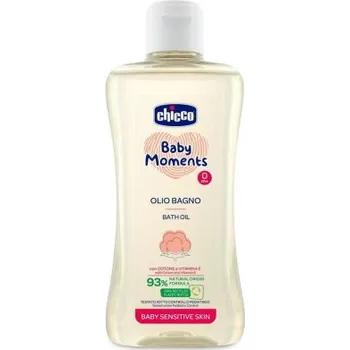 Dětský šampon CHICCO Olej do koupele s bavlnou a vitamínem E Baby Moments Sensitive 93 % přírodních složek 200 ml