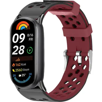 Chytré hodinky Perforovaný řemínek s přezkou Mi band 8/9/10 Barva: Černo-vínová