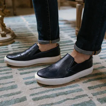 Lanko parkovací brzdy Vasky Leny Blue - Pánské kožené slip on modré&nbsp;- jarní / podzimní boty | česká výroba ze Zlína 44 EU