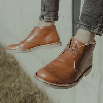 Pánské polobotky Vasky Desert Cognac - Pánské kožené kotníkové boty hnědé - jarní / podzimní boty, obuv | Flexiko | česká výroba ze Zlína 46 EU