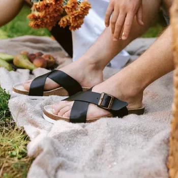 Pánské pantofle Vasky Cork Black - Pánské kožené pantofle černé | česká výroba ze Zlína 44 EU