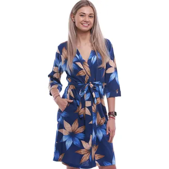 Dámský župan Modrý i hnědý lehký dámský župan listové květy 1G0649 modrá l