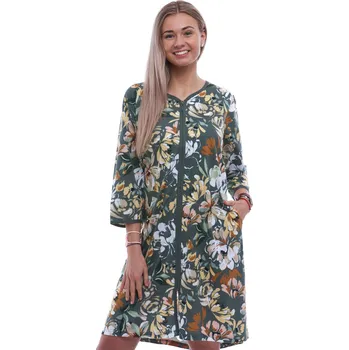 Dámské noční prádlo Zelený župan nebo košilka pro ženy na zip s moderním vzorem pivoněk 1XL-4XL 1G0636 zelená 3xl