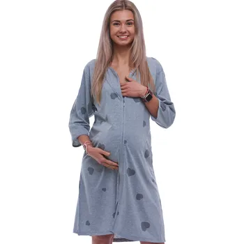 Dámská noční košile Šedý župan nebo košilka těhotenská i kojící na zip se srdíčky 1XL-4XL 1G0681 šedá 1xl