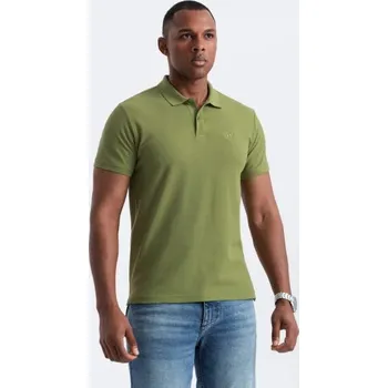 Ombre Clothing Bavlněná jednobarevná pánská polokošile olivově zelená v21 om-pobs-0100