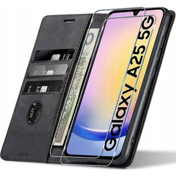 Pouzdro na mobilní telefon Pouzdro s klopou Koanni kožené černé pro Samsung Galaxy A25 5G se sklem