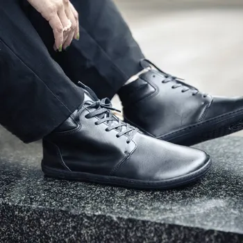 Dámské polobotky Vasky Terry High Dark - Dámské kožené barefoot černé, hřejivé zateplené | česká výroba ze Zlína 39 EU