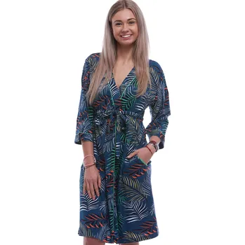 Dámský župan Modrý lehký dámský župan a barevné listí 1XL-4XL 1G0638 modrá 4xl