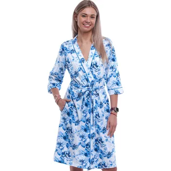 Dámský župan Bílý lehký dámský župan vzor krásné modré květy 1G0645 bílá l
