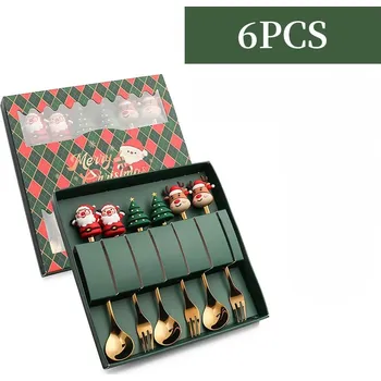 Kosmetická sada Nerezový vánoční příbor pro děti | dárková sada, vánoční dárek - G-6pc zelený