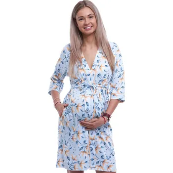 Dámský župan Lehký modrý župan do porodnice na kojení se žlutými liliemi 1G0639 modrá l