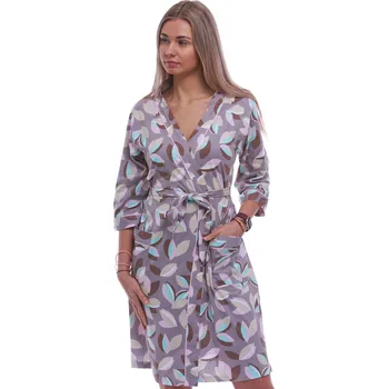 Dámský župan Světle hnědý lehký dámský župan do porodnice na kojení vzor barevné listí 1G0662 hnědá 3xl