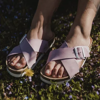 Dámské pantofle Vasky Cork Pink - Dámské kožené pantofle růžové | česká výroba ze Zlína 40 EU