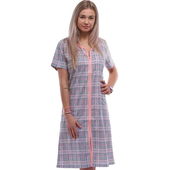 Dámská noční košile Růžový a šedě károvaný župan nebo košilka pro ženy či dívky celopropínací na zip 1G0643 šedá m