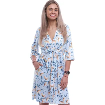 Dámský župan Lehký modrý župan pro ženy se žlutými liliemi 1XL,2XL,3XL,4XL 1G0679 modrá 2xl