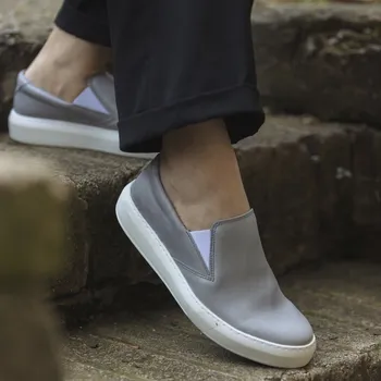 Pánské tenisky Vasky Leny Grey - Pánské kožené slip on šedé - jarní / podzimní boty | česká výroba ze Zlína 41 EU