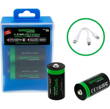 PATONA nabíjecí baterie LR14 (C) Li-lon 2300mAh 1,5V s USB-C nabíjením, 2ks v balení