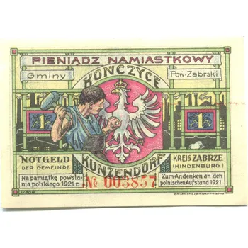 KUNZENDORF / Kończyce. Nouzová platidla. 1 Mark.