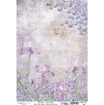Umělecký papír Rýžový papír A4 - 1160 - Cadence (Fialové květy s notami) - A4