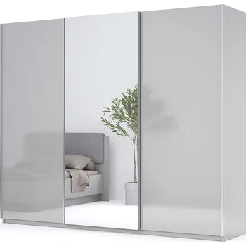 Šatní skříň Skříň s posuvnými dveřmi 2,5x2,1 m lesklá šedá / zrcadlo Megy
