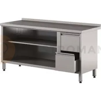 Nerezový dřez Přístěnný stůl s otevřenou skříňkou a zásuvkami 2400x700x850 mm | ASBER, WM-247-PL-2DR-2S