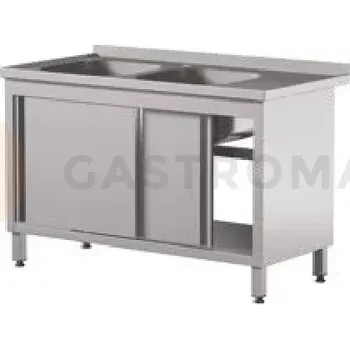 Nerezový dřez Přístěnný stůl se 2 dřezy a posuvnými dveřmi 1900x600x850 mm | ASBER, STW-196/2-PL-L-2SD