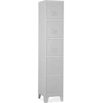 Šatní skříň Rauman Kovová šatní skříň 5 boxů, 38 x 45 x 195 cm, pevné nohy, cylindrický zámek - šedá + doprava ZDARMA