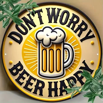 Plechová cedule BAF Nástěnná kovová cedule S pivem je veselo II Průměr 20 cm