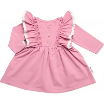 Kojenecký body Kojenecké šaty dlouhý rukáv s volánky Amálka, bavlna, Mrofi, pudrově růžové, vel. 92, Velikost koj. oblečení 92 (18-24m)