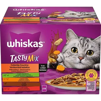 Krmivo pro kočku Whiskas 1+ Country Collection mix ve šťávě pro dospělé kočky 24 × 85 g