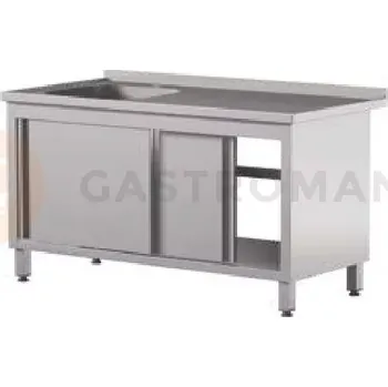 Nerezový dřez Přístěnný stůl s dřezem a posuvnými dveřmi 1700x600x850 mm | ASBER, STW-176/1-PL-L-2SD