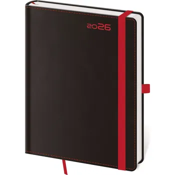 Diář Denní diář A5 Black Red s poutkem