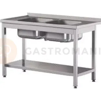 Nerezový dřez Přístěnný stůl se 2 dřezy a policí 1300x600x850 mm | ASBER, STW-136/2-PL-L-S