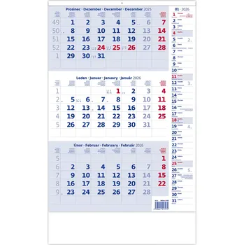 Kalendář Tříměsíční kalendář modrý s poznámkami
