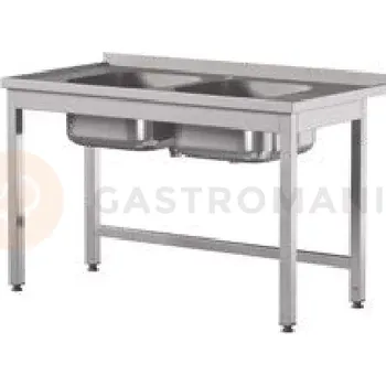 Nerezový dřez Přístěnný stůl se 2 dřezy a zesílením 1100x700x850 mm | ASBER, STW-117/2-PL-L-B