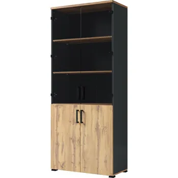 Knihovna Vitrína 4D, antracit / dub wotan Džurian